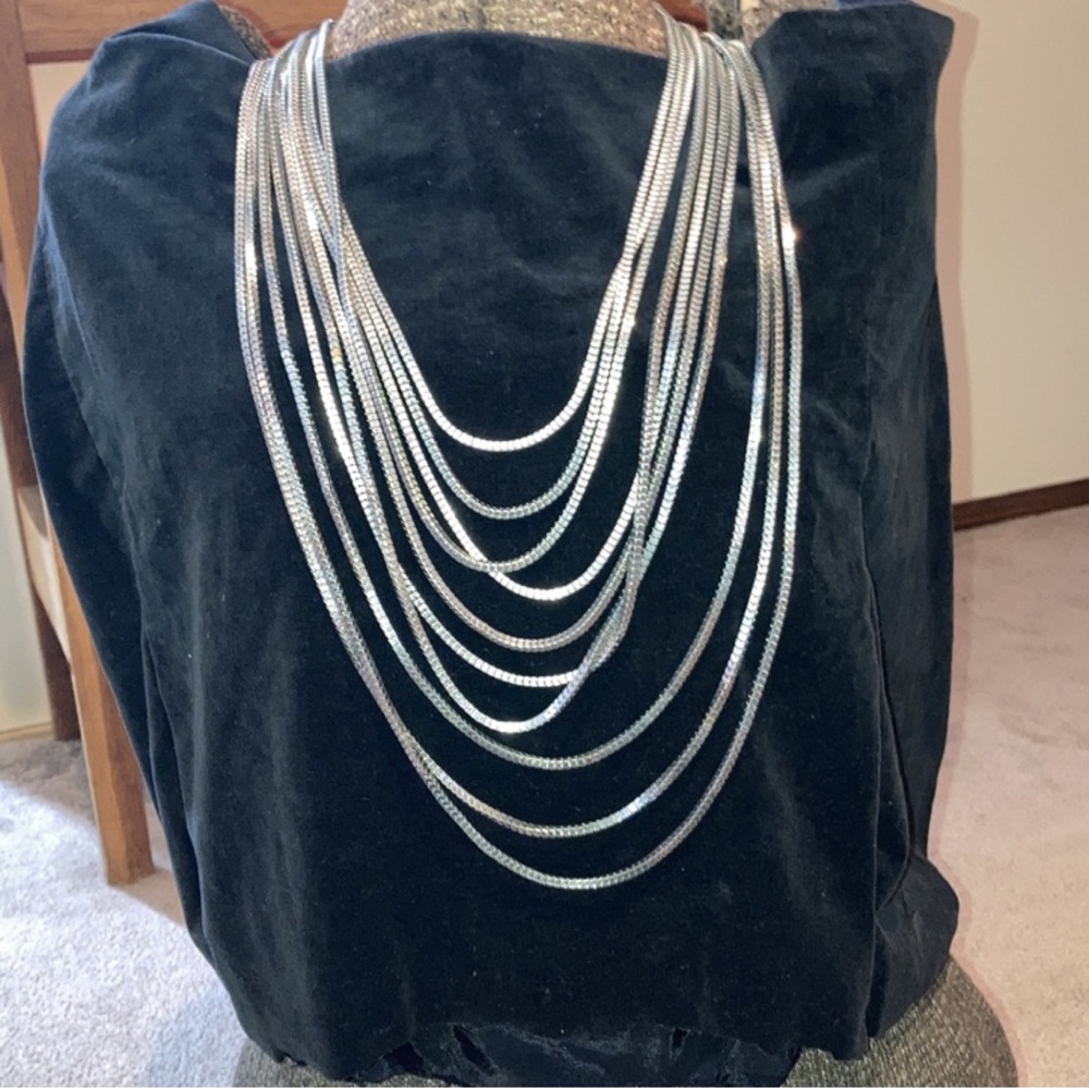Multiple Silver Strand Necklace Statement - image 3